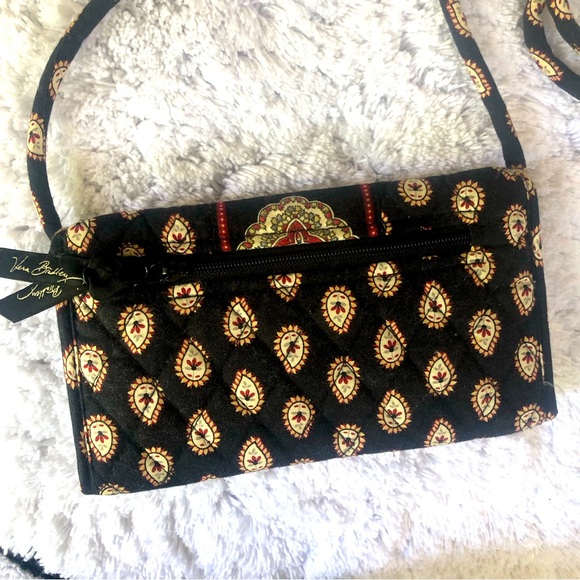Vera Bradley wallet ~black paisley vintage pattern~ with crossbody strap - Picture 3 of 7